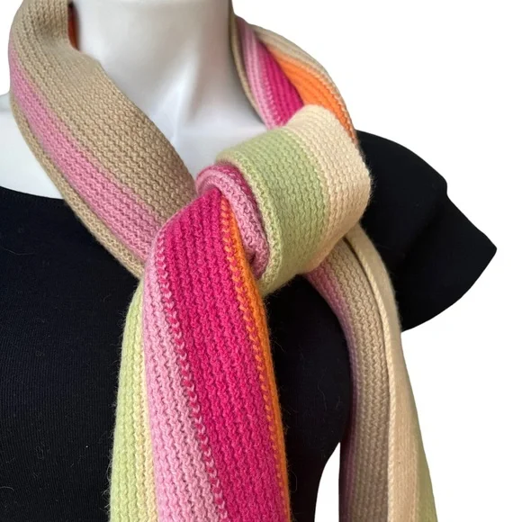 NWT, Talbots Wool Blend Ribbed Knit Multicolor Fringe Scarf - Picture 5 of 9